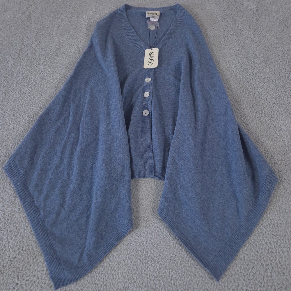 Saol Sweater Womens One Size Poncho Cape Button Oversize‎ Lightweight Wool NEW